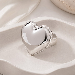 Platinum Brass Locket Finger Rings, Heart, Platinum, 17mm