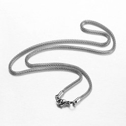 Stainless Steel Color Non-Tarnish 201 Stainless Steel Mesh Chain Necklaces, with Lobster Claw Clasps, Stainless Steel Color, 17.7 inch(45cm)