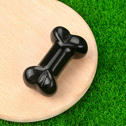 Обсидиан Резные фигурки из заживляющей кости из натурального обсидиана, Украшения из камня с энергией Рейки, 34x20x10~14 мм