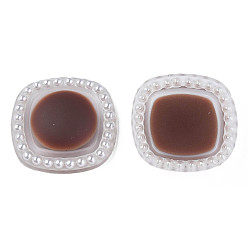 Coconut Brown Acrylic Cabochons, with ABS Plastic Imitation Pearl Beads, Square, Coconut Brown, 20.5x20.5x5mm