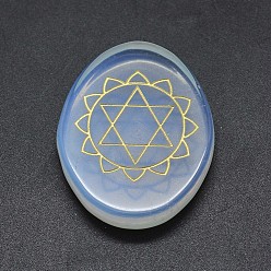 Opalite Opalite Cabochons, Oval with Chakra Pattern, 43~46x33~36x6~7mm