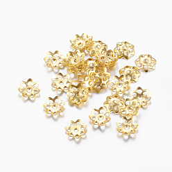 Golden Iron Bead Caps, Cadmium Free & Lead Free, Flower, Multi-Petal, 2 Styles Random, Golden, 6x1mm, Hole: 1mm