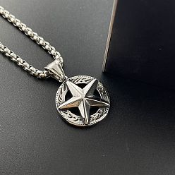 Нержавеющая Сталь Цвет Винтажные 304 ожерелья из нержавеющей стали с подвеской в виде пентаграммы и звездой для мужчин, цвет нержавеющей стали
