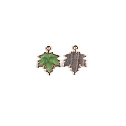 Verde Lima Colgantes de esmalte de aleación de tema de acción de gracias, encanto de la hoja de arce, dorado, verde lima, 24x19 mm