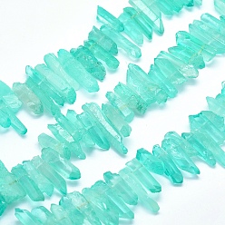 Turquoise Electroplated Natural Quartz Crystal Beads Strands, Dyed, Nuggets, 18~33x5~9mm, Hole: 1mm, about 15.7 inch(40cm)