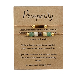 Зеленый Авантюрин 2шт 2 стили натуральный зеленый авантюрин и натуральный тигровый глаз плетеные бусины браслеты для женщин, внутренний диаметр: 2-3/8 дюйм (6 см), 2 шт / комплект