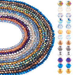 Gemischte Farbe 13 Stränge 13 Farben transparente galvanisierte Glasperlenstränge, Voll plattiert, facettiert, Doppelkegel, Gemischte Farbe, 2.9~3.3x2.5 mm, Bohrung: 0.7 mm, ca. 135~140 Stk. / Strang, 32~34 cm, 1 Strang / Farbe