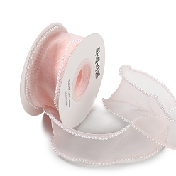 Розовый 5 ярдов сетчатой ленты с жемчужной окантовкой из АБС-пластика для изготовления бантов, Подарочная упаковка, туманная роза, 1-5/8 дюйм (40 мм)