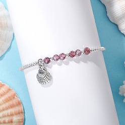 лаванда Плетеные браслеты из стеклянных бусин, сплав браслеты с подвесками в форме ракушки, со стеклянными бусинами, лаванда, внутренний диаметр: 2 ~3-1/8 дюйм (5.15~8 см)