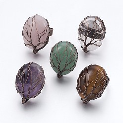 Смешанные камни Регулируемые кольца для пальцев из натурального и синтетического камня, с красной медной латунью, овальные, размер 8, 18мм