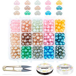 Mixed Color DIY Opaque Spray Painted Glass Beads Stretch Bracelet Making Kits, include Sharp Steel Scissors, Elastic Crystal Thread, Stainless Steel Beading Needles, Mixed Color, Beads: 8mm, Hole: 1.3~1.6mm, 525pcs/set