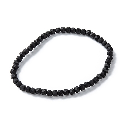 Schwarz Mattierte Glasperlen dehnen Armbänder, facettiert, Vieleck, Schwarz, Perlen: 3x4 mm, Innendurchmesser: 2 Zoll (5.2 cm)