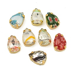 (52) Непрозрачная лаванда Шить на горный хрусталь, многожильные звенья из стекла, хрусталя и стразов, с настройками латуни, аксессуары для одежды, слеза, разноцветные, 14x10x7 мм, отверстие : 1.2 мм