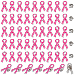 Темно-Розовый 100Штуки эмалированные, тематические, с лентой осведомленности, Задняя часть булавки из цинкового сплава для рюкзака, темно-розовыми, 28x17 мм