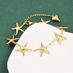 Starfish Beach 304 Stainless Steel Shell Sea Animals Link Chain Bracelets, Golden, Starfish, 8-1/2 inch(21.5cm)