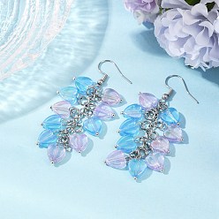 Темно-Голубой Серьги с подвесками из прозрачного акрила в форме сердца, кластерные серьги, с 304 крючками для сережек из нержавеющей стали для женщин, цвет нержавеющей стали, глубокое синее небо, 64 мм