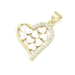 Белый Латунные микро проложить кубического циркония подвески, сердце прелести, с эмалью, без кадмия и без свинца, стойки покрытие, долговечный, реальный 18 k позолоченный, белые, 20x18.5x1.5 мм, отверстие : 3x4.2 мм