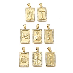 Настоящее золото 18K Латунные микропаве прозрачные подвески с фианитом, прямоугольник амулеты, реальный 18 k позолоченный, без кадмия и без свинца, стойки покрытие, долговечный, реальный 18 k позолоченный, 20.5x12x2.5~3 мм, отверстие : 3.5x4 мм