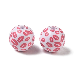 Lip Granos de acrílico opacos impresos, rondo, labio, 16 mm, agujero: 2.6 mm