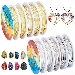 Couleur Mélangete 10 rouleaux 10 styles fil de cuivre rond pour bijoux, plaqué longue durée, couleur mixte, 0.4~1mm, 1 rouleau/style
