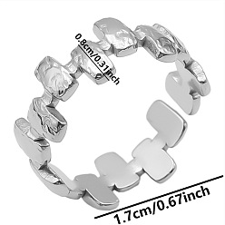 Stainless Steel Color Non-Tarnish 304 Stainless Steel Twist Rectangle Open Cuff Rings, Stainless Steel Color, Inner Diameter: 17mm