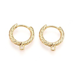 Настоящее золото 18K Латунная серьга-кольцо, без свинца, без никеля и без кадмия, кольцо, реальный 18 k позолоченный, 15x14x2 мм, отверстие : 1.4 мм, штифты : 0.9 мм