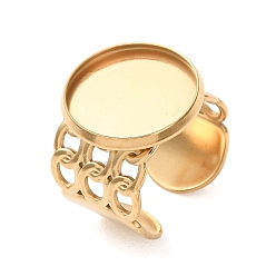 Golden 304 Stainless Steel Cable Chain Cuff Ring Components, Round Pad Ring Setting, Ion Plating(IP), Long-Lasting Plated, Golden, 14~14.7mm,18mm, Tray Size: 16mm