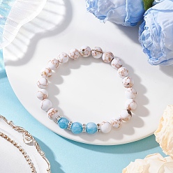 Смешанные камни Женские браслеты из ракушек, синтетической бирюзы и натурального кварца, круглые, с латунными хрустальными бусинами из стразов, внутренний диаметр: 2-1/8 дюйм (5.3 см)