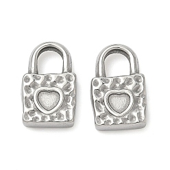 Нержавеющая Сталь Цвет 304 Настройки кабошон из нержавеющей стали кулон, замок с подвеской в виде сердца, анти-тускнение, цвет нержавеющей стали, 15.5x9.5x3 мм, отверстие : 5x4.5 мм, лоток : 3.5x4 мм