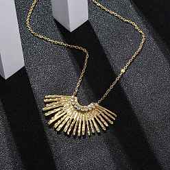 Настоящее золото 18K 304 ожерелья с подвеской в виде веера из нержавеющей стали со стразами для женщин, ионное покрытие (ip), реальный 18 k позолоченный, 16.67 дюйм (42.35 см)