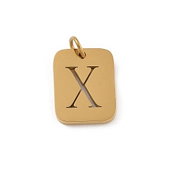 Letter X 304 прелести нержавеющей стали, с целью перехода в кольце, золотые, прямоугольник с подвеской в виде буквы, Письмо X, 12.5x9.5x1.5 мм, отверстие : 3 мм