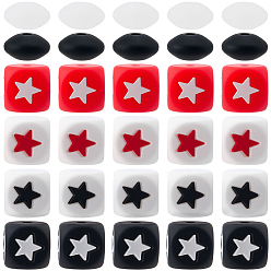 Couleur Mélangete 70 pièces 6 styles rondelle et cube avec perles en silicone en forme d'étoile, couleur mixte, 12x12x6.5~12mm, Trou: 2~3mm