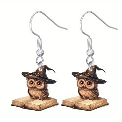 Сова Акриловые серьги болтаться, платина, сова, 33x34 мм