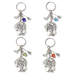 (52) Непрозрачная лаванда Брелки-подвески из сплава лэмпворк, с железными разрезными брелоками, ведьма и паутина и метла, античное серебро, разноцветные, 90 мм