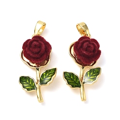 Темно-Красный Подвески латуни cmолы, роза, с эмалью, реальный 18 k позолоченный, темно-красный, 26x13x6.5 мм, отверстие : 4.5x2 мм