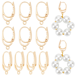 Настоящее золото 18K 10 шт. латунные серьги с рычагом, с горизонтальными петлями, овальные, реальный 18 k позолоченный, 20x3x11 мм, отверстие : 1.5 мм, штифты : 0.8 мм