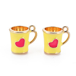 Желтый Стеллаж покрытие сплава эмалью подвески, без кадмия, без никеля и без свинца, чашка, золотой свет, желтые, 14x14x11 мм, отверстие : 1.5 мм