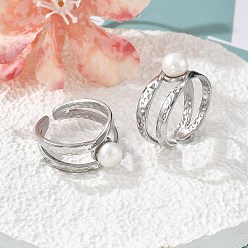 Нержавеющая Сталь Цвет 304 из нержавеющей стали манжеты кольца, с бисером пресноводного жемчуга, цвет нержавеющей стали, 10 мм, внутренний диаметр: 17.5 мм