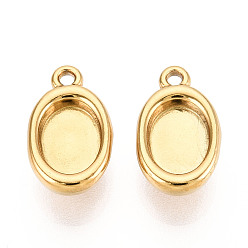 Настоящее золото 18K 304 Настройки кабошон из нержавеющей стали кулон, овальные, ионное покрытие (ip), реальный 18 k позолоченный, лоток : 8x6 мм, 14x8.5x5 мм, отверстие : 1.2 мм