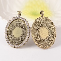 Кристалл Настройки кабошон большой кулон овальной сплав горный хрусталь, подвески кадров памяти, без кадмия, без никеля и без свинца, античная бронза, кристалл, лоток : 30x40 мм, 58x39x4 мм, отверстия: 4x7 mm, 26 шт / пакет