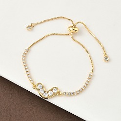 Настоящее золото 18K Браслеты-слайдеры из латуни с микропаве из кубических цирконий в форме сердца, браслеты для женщин, стойки покрытие, долговечный, без свинца и без кадмия, реальный 18 k позолоченный, внутренний диаметр: 2-5/8 дюйм (6.7 см)