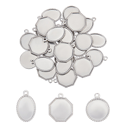 Stainless Steel Color 24Pcs 3 Style 304 Stainless Steel Pendant Cabochon Settings, Mixed Shape, Stainless Steel Color, 19.6~21x13.3~18x2mm, Hole: 1.6mm