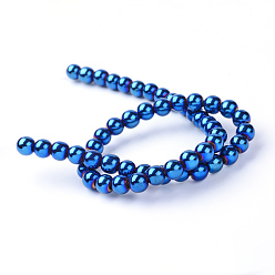 Blue Plated Non-magnetic Synthetic Hematite Beads Strands, Grade A, Round, Blue Plated, 8mm, Hole: 1mm, about 50~52pcs/strand