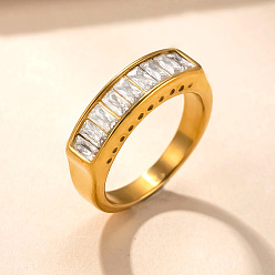 Золотой 304 Кольца из нержавеющей стали с кристаллами и стразами, прямоугольные, золотые, размер США 7 (17.3 мм)