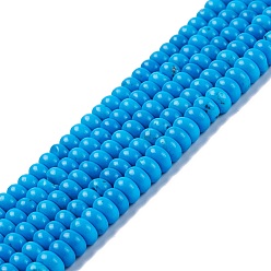 Dodger Blue Natural Magnesite Beads Strands, Dyed, Flat Round, Dodger Blue, 6.5x3.5mm, Hole: 0.7mm, 15.55~15.75 inch(39.5~40cm)