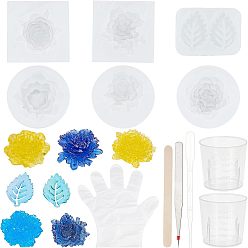 White Silicone Molds, Resin Casting Molds, with Iron Tweezers, Measuring Cup, Plastic Dropper, Gloves and Birch Wooden Craft Ice Cream Sticks, White, 39x53.5x3.7mm, 1pc