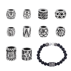 Античное Серебро 10 шт. 10 стили 304 европейские бусины из нержавеющей стали, бусины с большим отверстием, античное серебро, 9~15x8.5~12 мм, отверстие : 5~8 мм, 1 шт / стиль