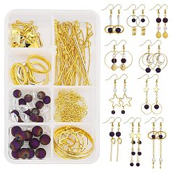Golden DIY Dangle Earring Making Kits, 44Pcs Geometry Glass Bead, 26Pcs Alloy Pendants & Bead Frames, Brass Linking Rings & Cable Chains & Findings, Golden, 19mm, Hole: 1.5mm, 20pcs/box