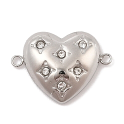 Нержавеющая Сталь Цвет 304 подвески из нержавеющей стали с прозрачным фианитом и микро-паве, сердечные ссылки, цвет нержавеющей стали, 14x20x4.5 мм, отверстие : 1.5 мм