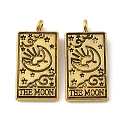 Луна Сплавочные подвески тибетского стиля, прямоугольник с рисунком таро, луна, 26x13x2 мм, отверстие : 2 мм